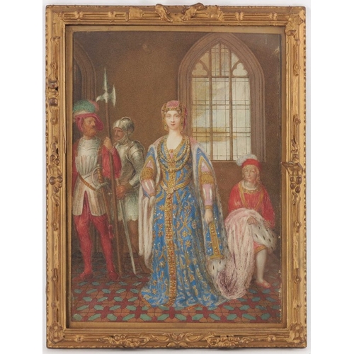 324 - Three French 19th century watercolours, depicting historical women including Beatrice of Burgundy, I... 