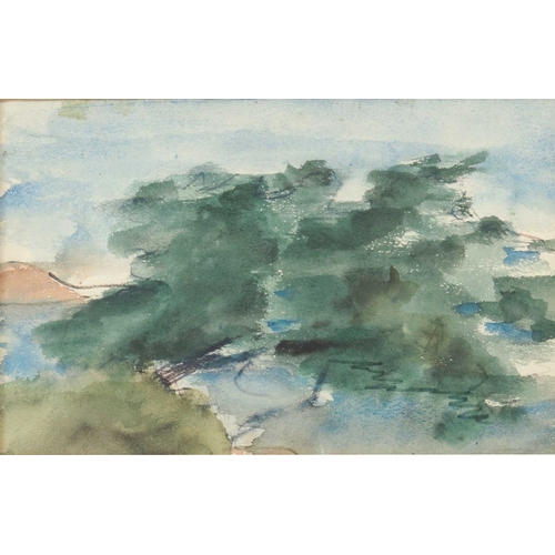 336 - Olga Davenport (1915-2008), Landscape, Crete, watercolour, 1967, label verso, 17cm x 25cm, framed   ... 