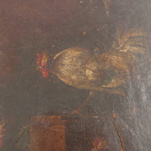 340 - English School (18th century), Farmyard Scene with Ducks and Poultry, two oil on leather fragments, ... 