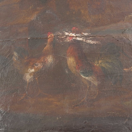 340 - English School (18th century), Farmyard Scene with Ducks and Poultry, two oil on leather fragments, ... 