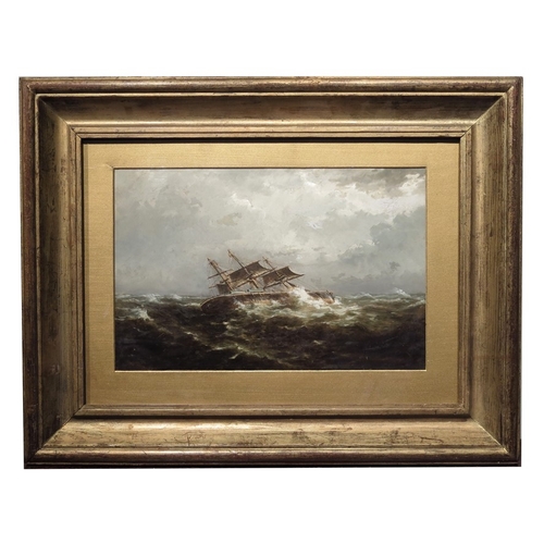 342 - English School (19th century), Foundering Vessel, oil on board, 24cm x 36cm, framed