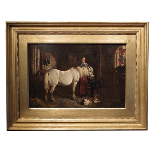 345 - John Alfred Wheeler (18211903), The Old Gray Pony, oil on panel, monogrammed, 30cm x 46cm, framed