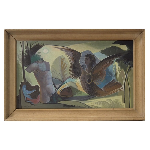 356 - Anthony Baynes (1921-2003), Abstract Mythological Scene, oil on board, signed, 35cm x 60cm, framed