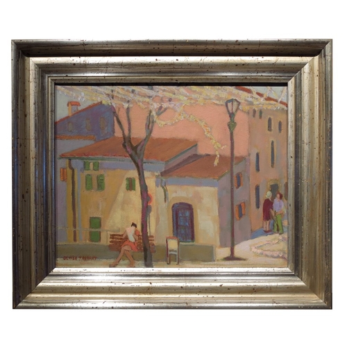 357 - Olwen Tarrant FROI (b.1927), After the Fiesta, oil on canvas, signed on verso, 33cm x 41cm, framed