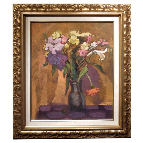 361 - Olwen Tarrant FROI (b.1927), Still Life, oil on canvas board, signed on verso, 55cm x 46cm, framed