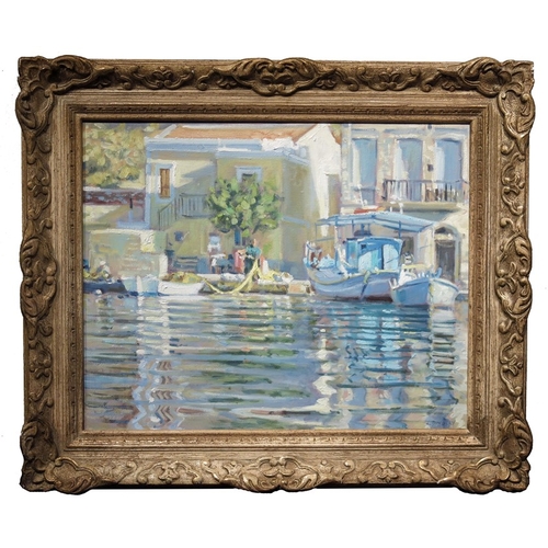 365 - Laurence Dingley (b.1959), Mediterranean Harbour Scene, oil on canvas, signed, 40cm x 50cm, framed