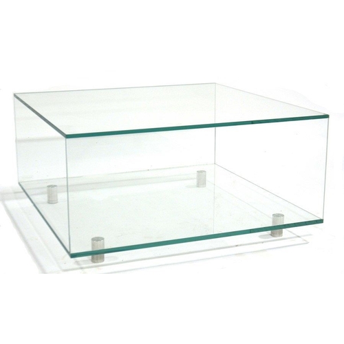 384 - A contemporary Glassdomain glass coffee table, open cuboid form with low shelf, on four adjustable b... 