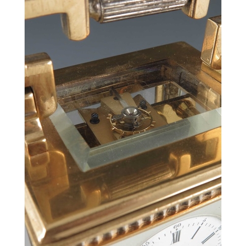 390 - A French gilt brass and silver plated carriage clock, the 2 inch white enamelled dial and subsidiary... 