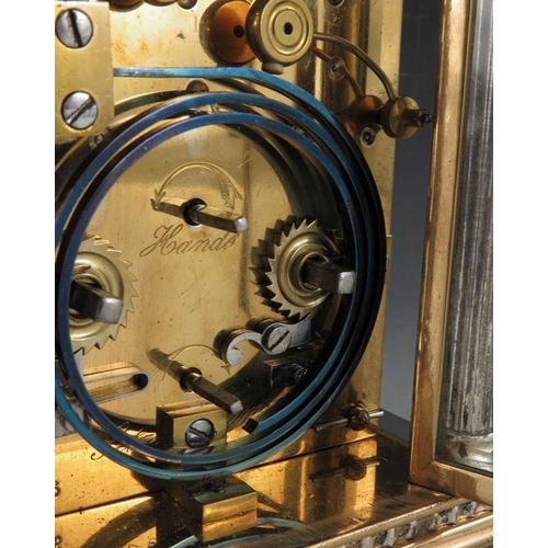 390 - A French gilt brass and silver plated carriage clock, the 2 inch white enamelled dial and subsidiary... 