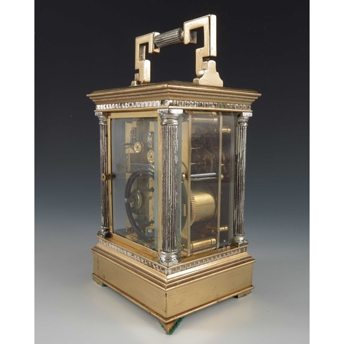 390 - A French gilt brass and silver plated carriage clock, the 2 inch white enamelled dial and subsidiary... 