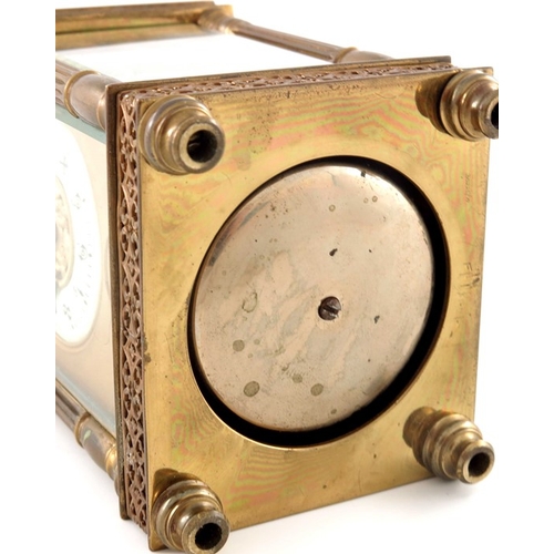 393 - A gilt brass swiss carriage clock, the white enamelled chapter ring and subsidiary dial with Roman n... 