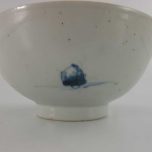 403 - A Chinese blue and white bowl, Qianlong, circa 1750, footed form painted with bridge and landscape, ... 