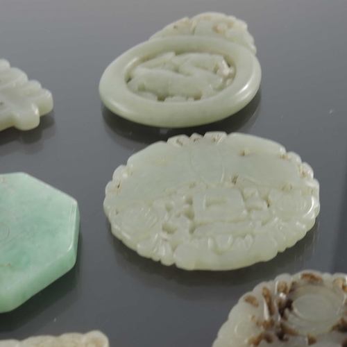 419 - Six Chinese carved jade pendants, some reticulated, including dragon, insect and floral designs, 6.5... 