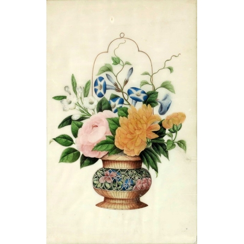 441b - China, a 19th century watercolour botanical study of a Chinese plant, 30cm x 19cm, Chinese black par... 