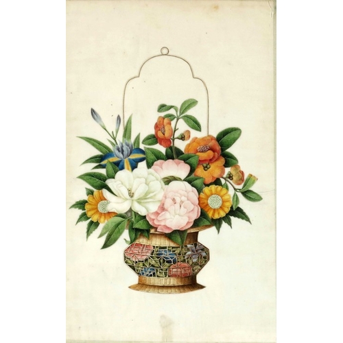 441c - China, a 19th century watercolour botanical study of a Chinese plant, 30cm x 19cm, Chinese black par... 