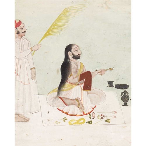 442 - Indian School (19th century), Miniature of a Rajah within a red border, gouache on paper with gilt h... 