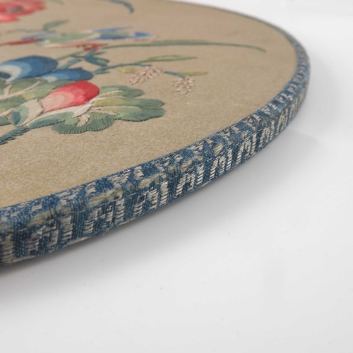 445 - ? A pair of Chinese Qing dynasty 'Pien Mien' ivory, kingfisher feather and silk embroidered circular... 