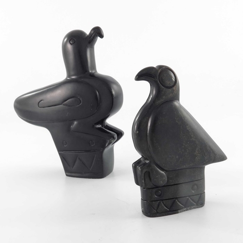 452 - Two Shona stone carvings of Zimbabwean birds, 18cm high and 14cm high (2)