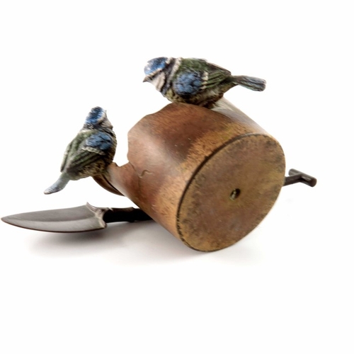 454 - Franz Bergmann (attributed), an Austrian cold painted bronze figure group, modelled as two blue tits... 