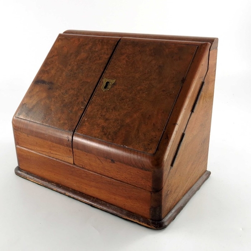 458 - A Victorian walnut stationary cabinet, together with a parquetry work or jewel box (2)