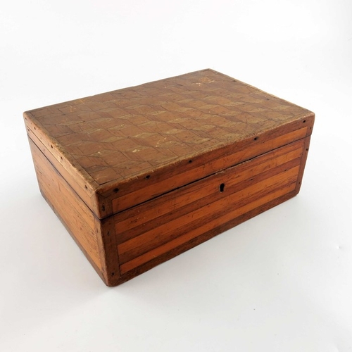 458 - A Victorian walnut stationary cabinet, together with a parquetry work or jewel box (2)