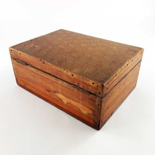 458 - A Victorian walnut stationary cabinet, together with a parquetry work or jewel box (2)