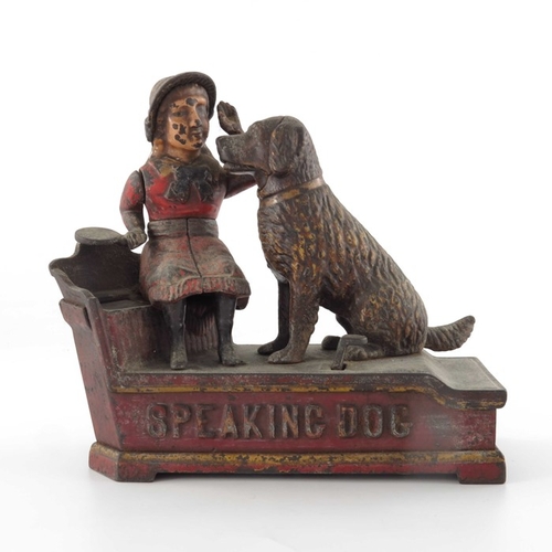 459 - A Victorian cast iron Speaking Dog Bank mechanical money box, American, circa 1885, cold painted, wi... 