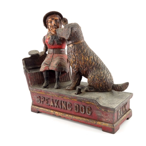 459 - A Victorian cast iron Speaking Dog Bank mechanical money box, American, circa 1885, cold painted, wi... 