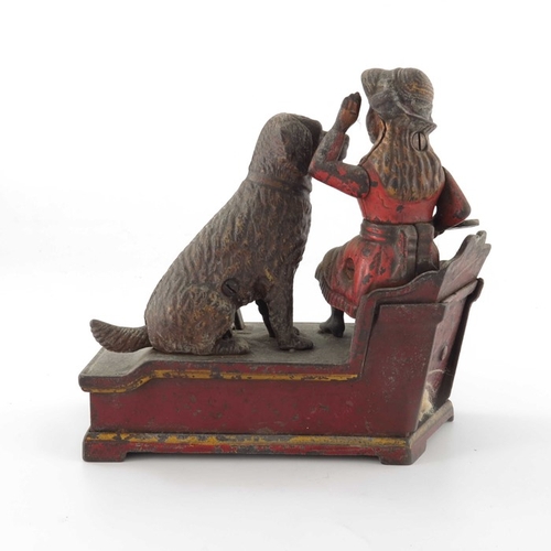 459 - A Victorian cast iron Speaking Dog Bank mechanical money box, American, circa 1885, cold painted, wi... 