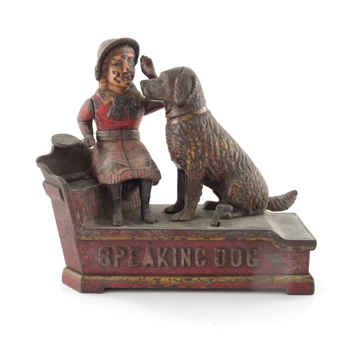 459 - A Victorian cast iron Speaking Dog Bank mechanical money box, American, circa 1885, cold painted, wi... 