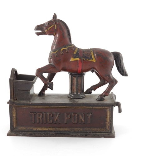 465 - A Victorian cast iron Trick Pony Bank mechanical money box, American circa 1885, cold painted, model... 