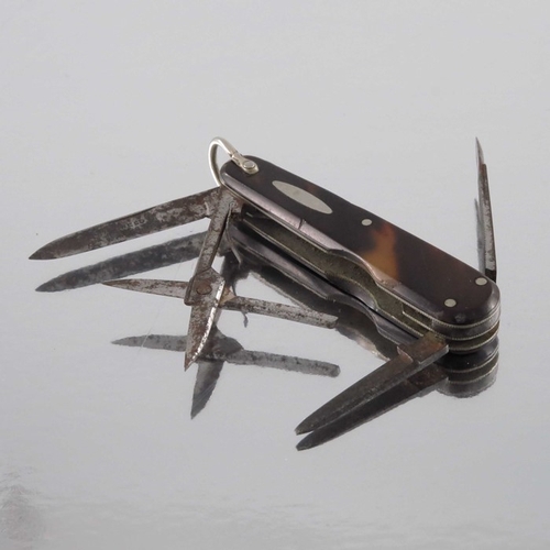 478 - A Victorian steel and tortoiseshell combination penknife, Sheffield circa 1880, including two knives... 