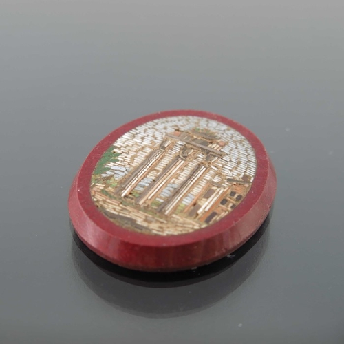 480 - A micro mosaic plaque of the Temple of the Dioscuri, Rome, inlaid in red hardstone, 2.5cm x 2cm