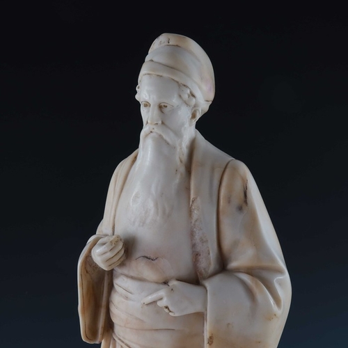 483 - Sarah Bernhardt, Figure of Shylock, carved alabaster, on red marble plinth base, signed and monogram... 