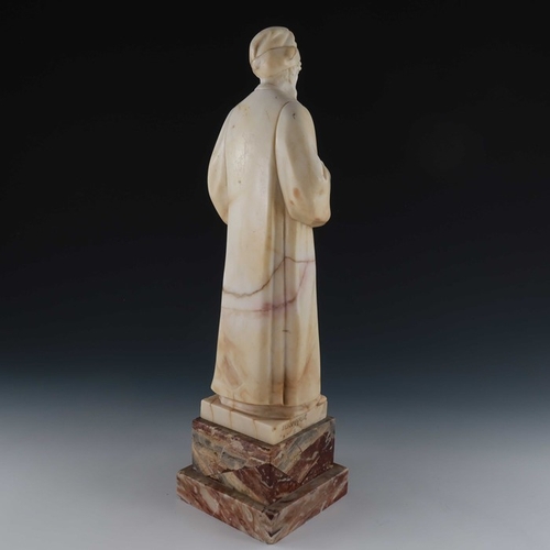 483 - Sarah Bernhardt, Figure of Shylock, carved alabaster, on red marble plinth base, signed and monogram... 