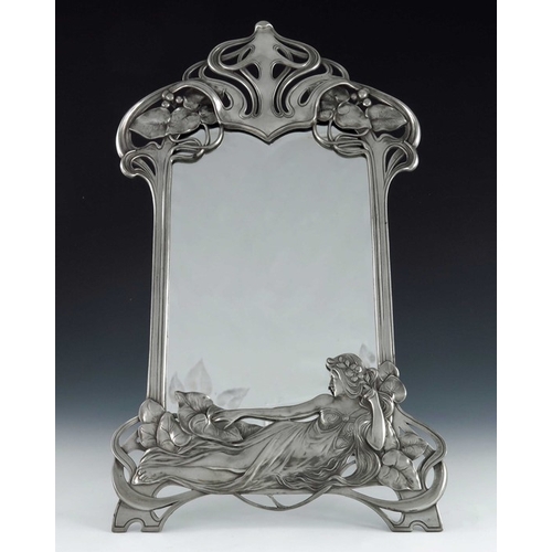 506 - AK and Cie for WMF, a Jugendstil silver plated toilet mirror, cast in the Art Nouveau style with rec... 