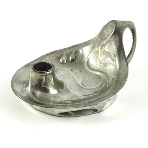 508 - Hugo Leven for Kayserzinn, a Jugendstil pewter chamberstick, model 4406, circa 1900, naturalistic fo... 