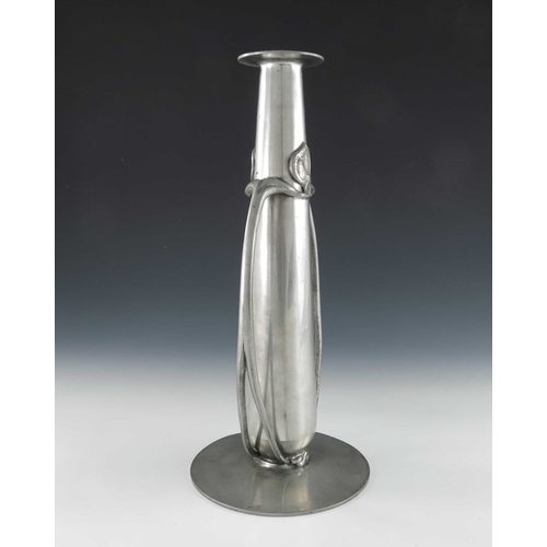 513 - David Veasey for Liberty and Co., an Arts and Crafts Tudric pewter vase, model 0212, twin handled, f... 