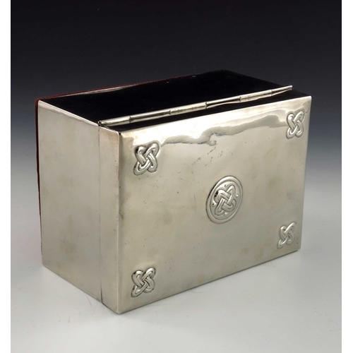 523 - Glasgow School, an Arts and Crafts chrome casket, cuboid form, embossed in the Iona style with Celti... 