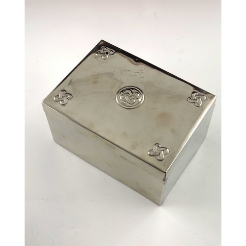 523 - Glasgow School, an Arts and Crafts chrome casket, cuboid form, embossed in the Iona style with Celti... 