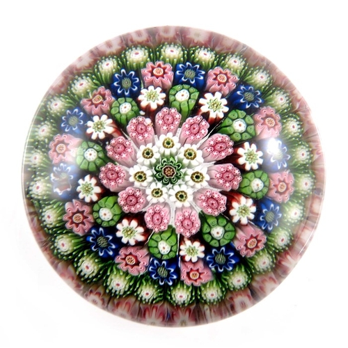 531 - Clichy, concentric millefiori paperweight, six garland rings surrounding a central green and pink ca... 