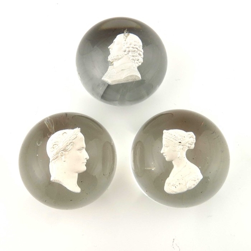 534 - Clichy, three sulphide portrait paperweights, each with historical figures, clear ground, circa 1850... 