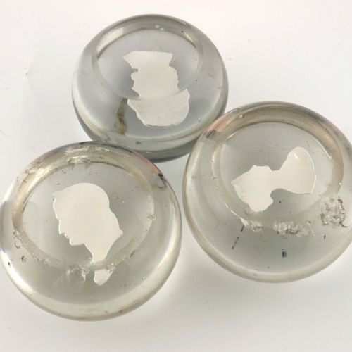 534 - Clichy, three sulphide portrait paperweights, each with historical figures, clear ground, circa 1850... 