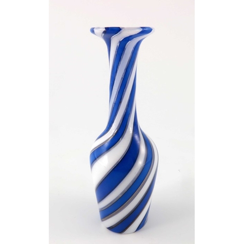 538 - A 19th century Clichy cane stripe glass vase, circa 1860, white, blue and colourless wrythen ribbon ... 