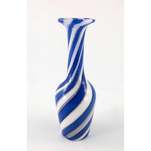 538 - A 19th century Clichy cane stripe glass vase, circa 1860, white, blue and colourless wrythen ribbon ... 