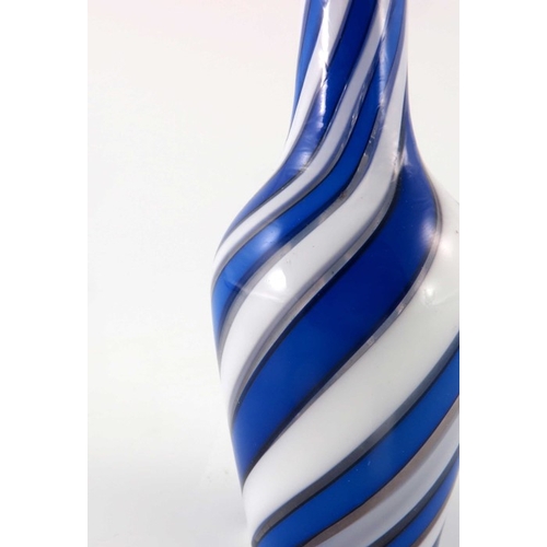 538 - A 19th century Clichy cane stripe glass vase, circa 1860, white, blue and colourless wrythen ribbon ... 