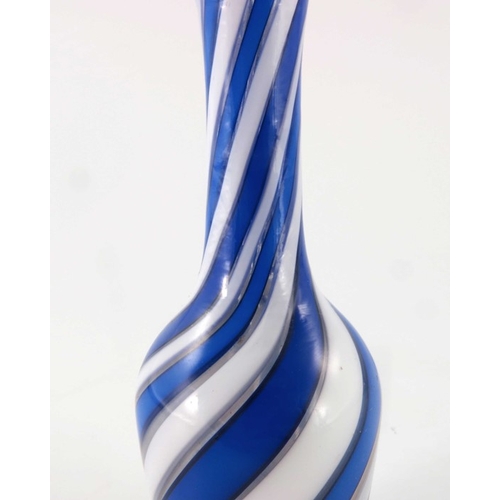 538 - A 19th century Clichy cane stripe glass vase, circa 1860, white, blue and colourless wrythen ribbon ... 