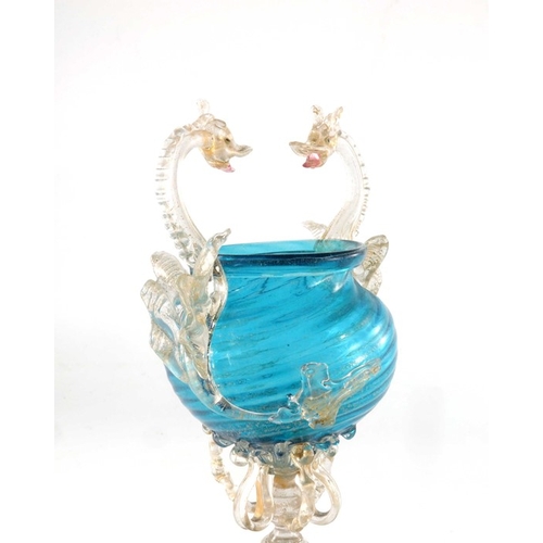 541 - Salviatti (attributed), a Venetian facon de Venise glass pedestal vase, the blue and aventurine roun... 