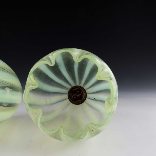 546 - A pair of Arts and Crafts opal glass light shades, probably John Walsh Walsh, closed tulip form with... 