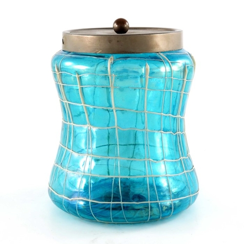 548 - Kralik, a Secessionist iridescent glass biscuit barrel, circa 1900 waisted form with applied webbed ... 